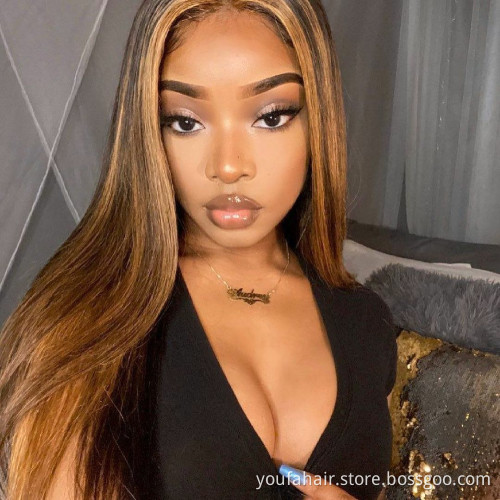 Brazilian virgin cuticle aligned hair vendors pre Plucked ombre Highlight 150% Transparent HD Lace closure 4x4 human hair Wigs